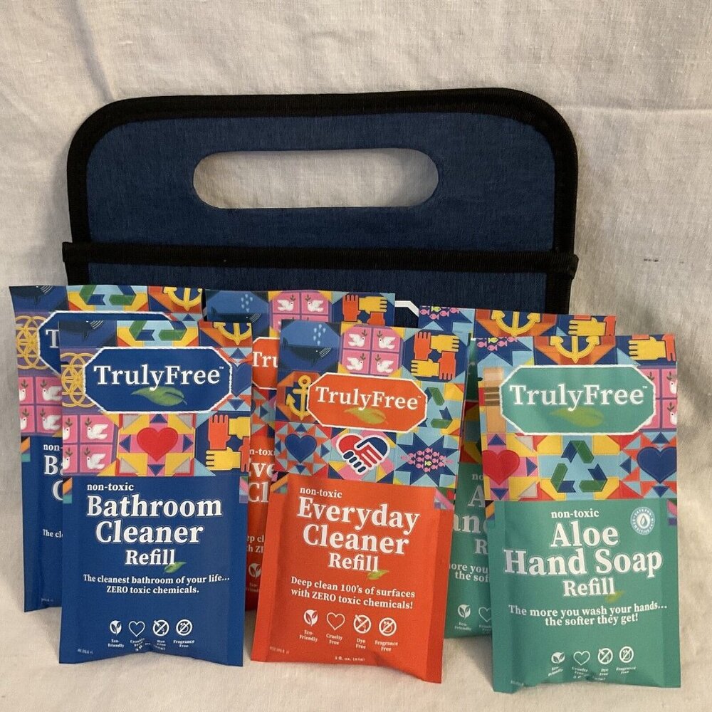 Truly Free 6 Refill Bundle Every Day, Bathroom Cleaner, &  Aloe Hand Soap +Caddy
